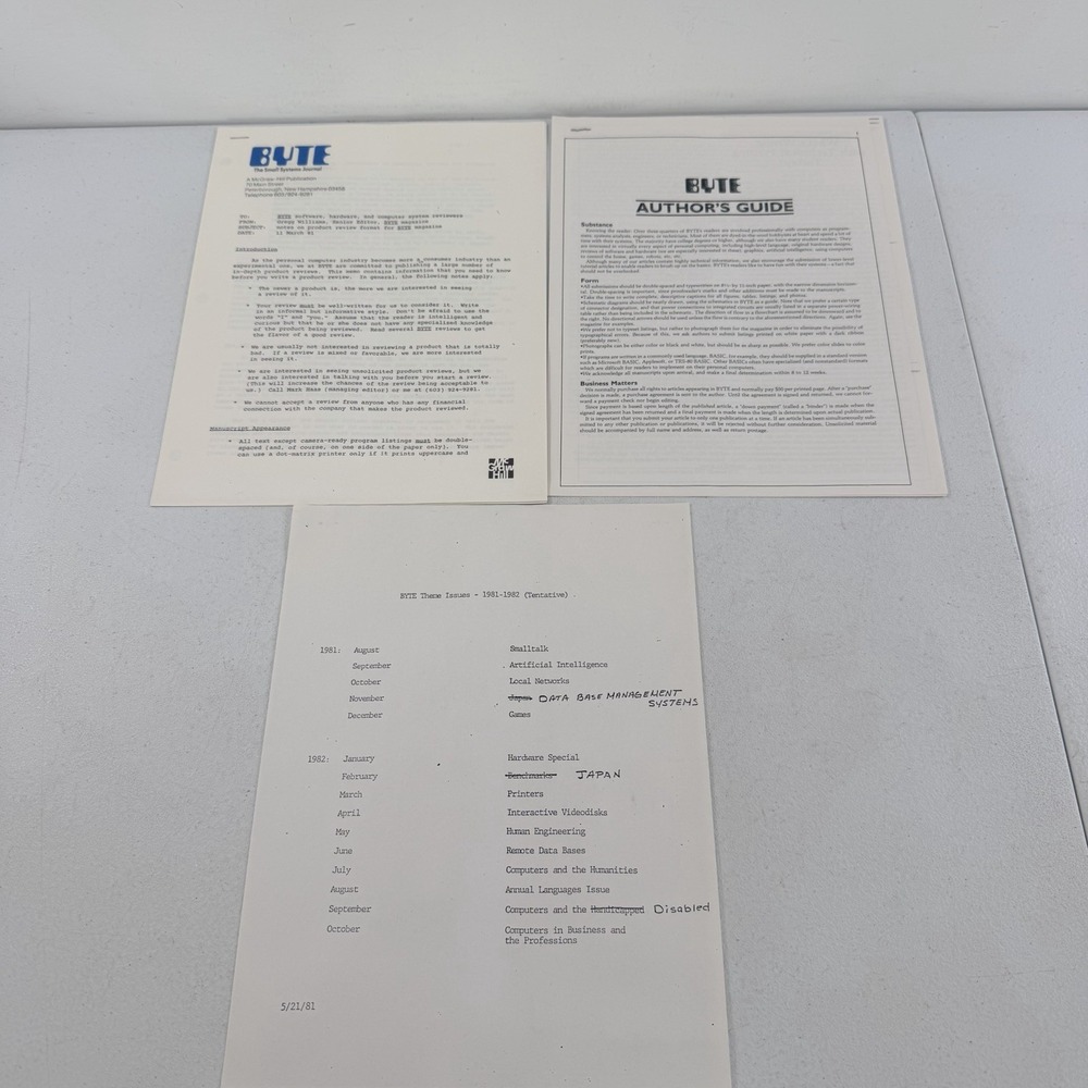 Byte Magazine Product Review Authors Guide Information 1981-1982